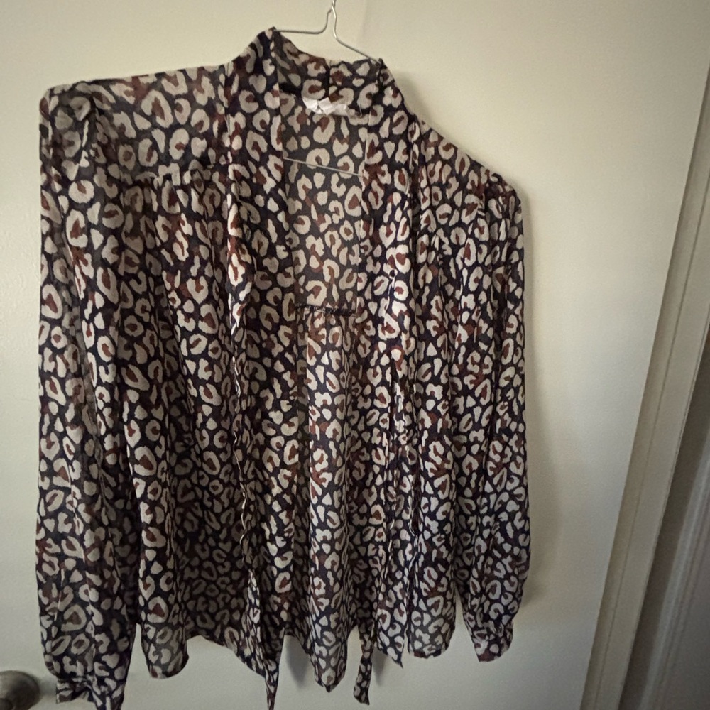 Leopard Print Sheer Blouse